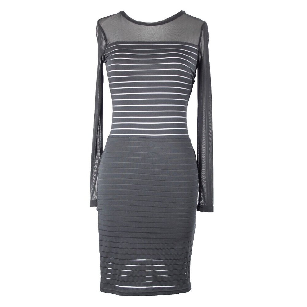 Angl Sz S Black Sheer Long Sleeve Color Block Polyester Sandex Bodycon Dress